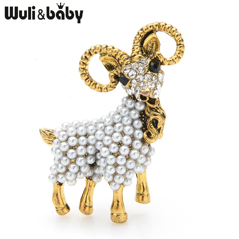 Embroidery Australia - Wuli&baby Vintage Pearl Goat Broszki Kobiety
