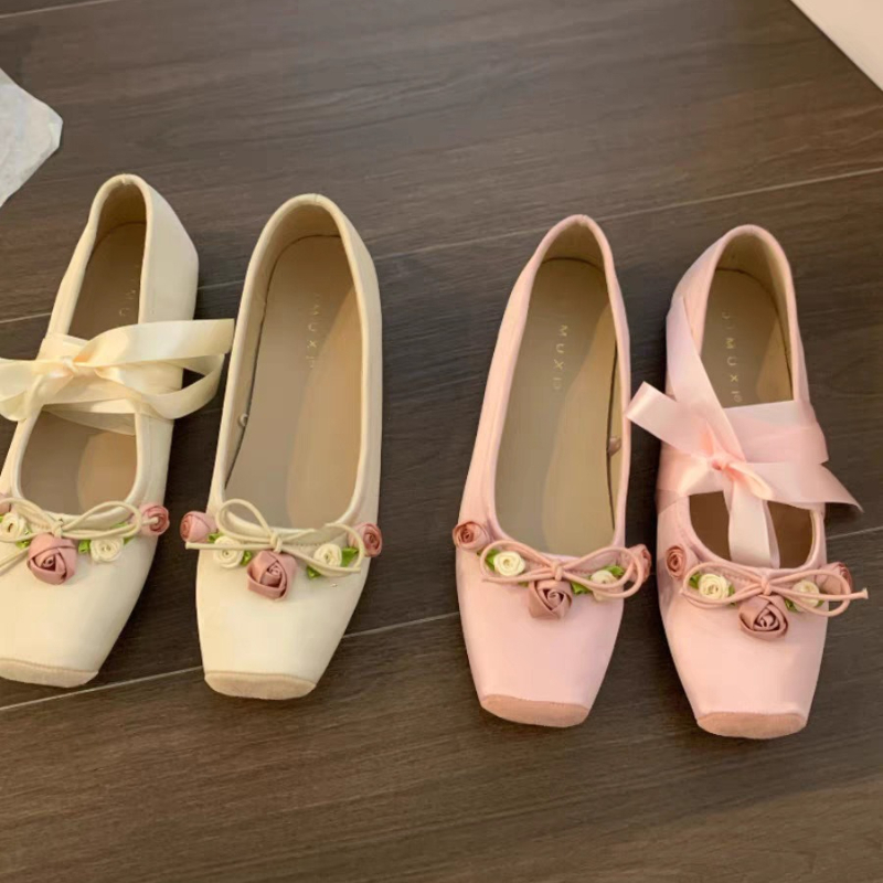Embroidery Design - Damskie baleriny z kokardą, buty typu
