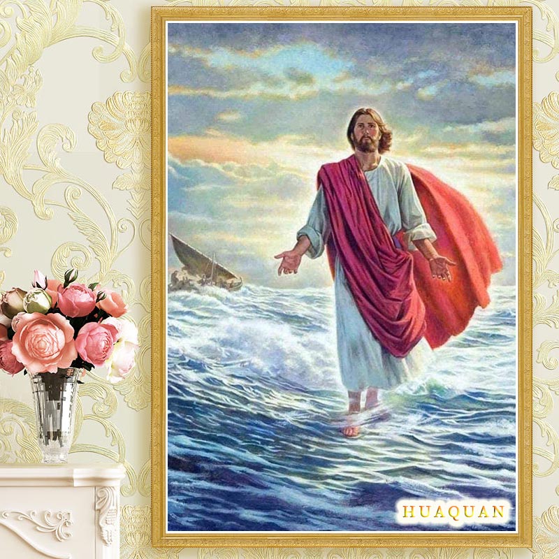 Embroidery Jesus - Chrześcijaństwo jezus chodził po morzu krzyż