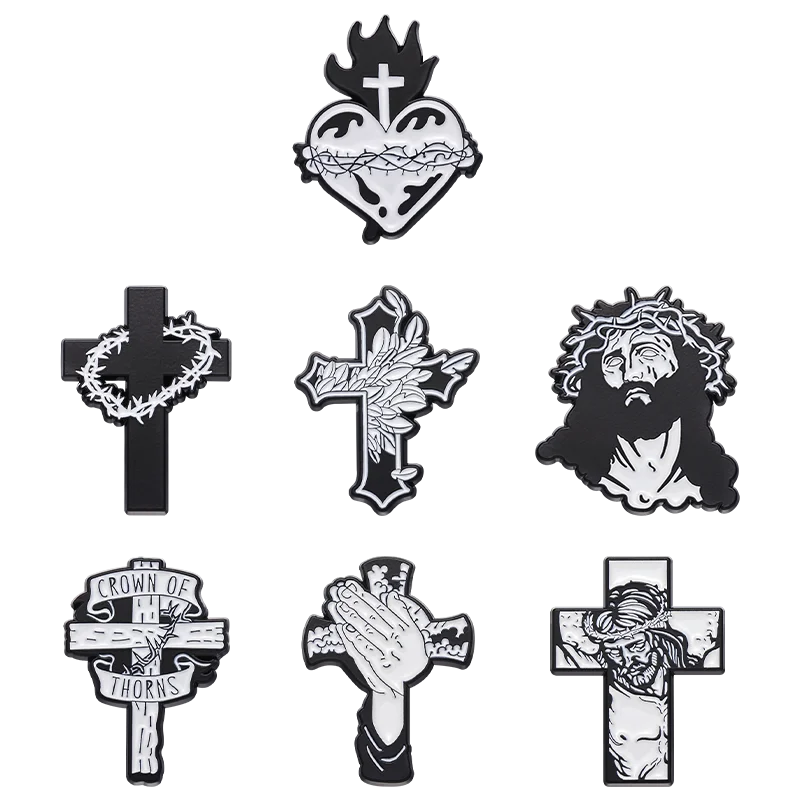 Embroidery Jesus - Jezus Krzyż Punk Broszka Gothic Czarna