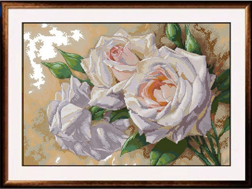 Embroidery Rose Stitch - Zestaw do haftu krzyżykowego: Białe róże,