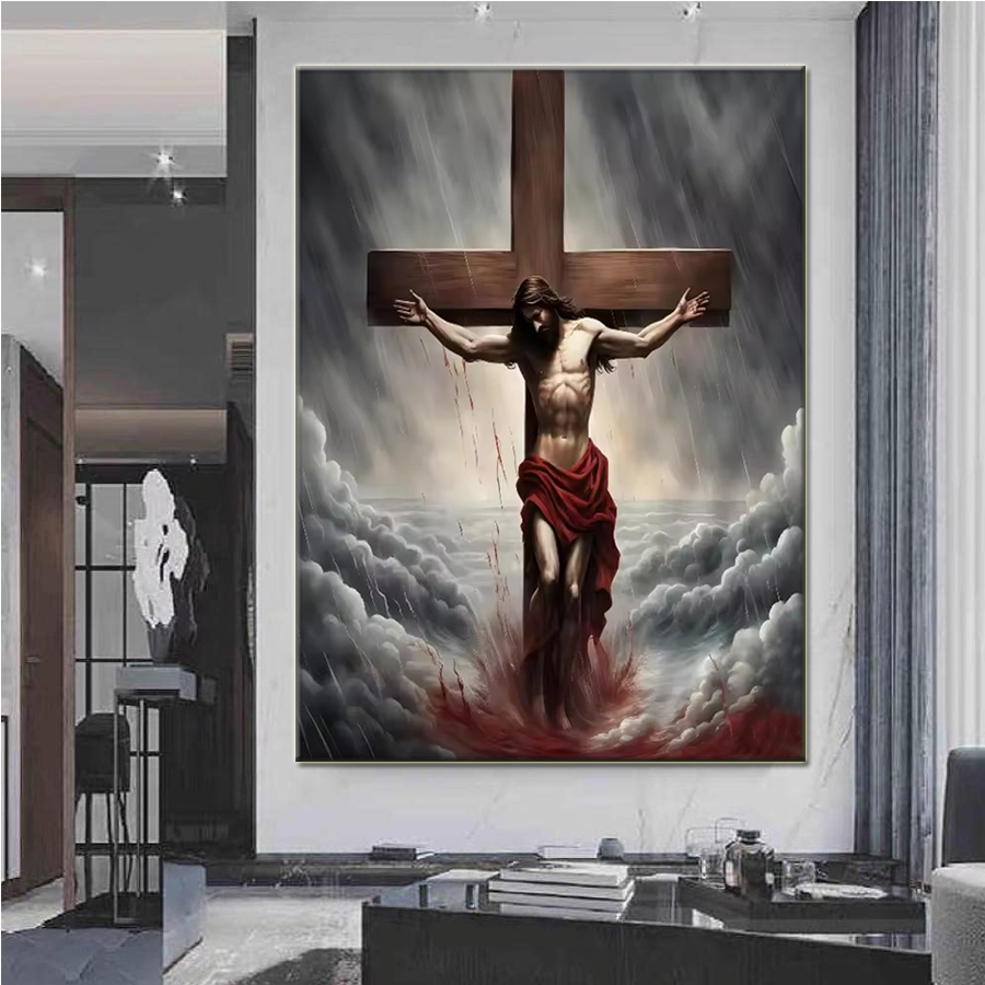 Embroidery Jesus - Jagnięcino Boże i Krzyż Strachujące Serce