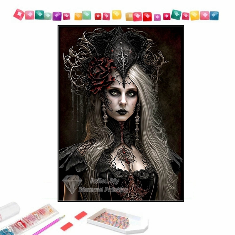 Embroidery Rose Stitch - Gotycka halloweenowa królowa czarownica 5d diamentowa
