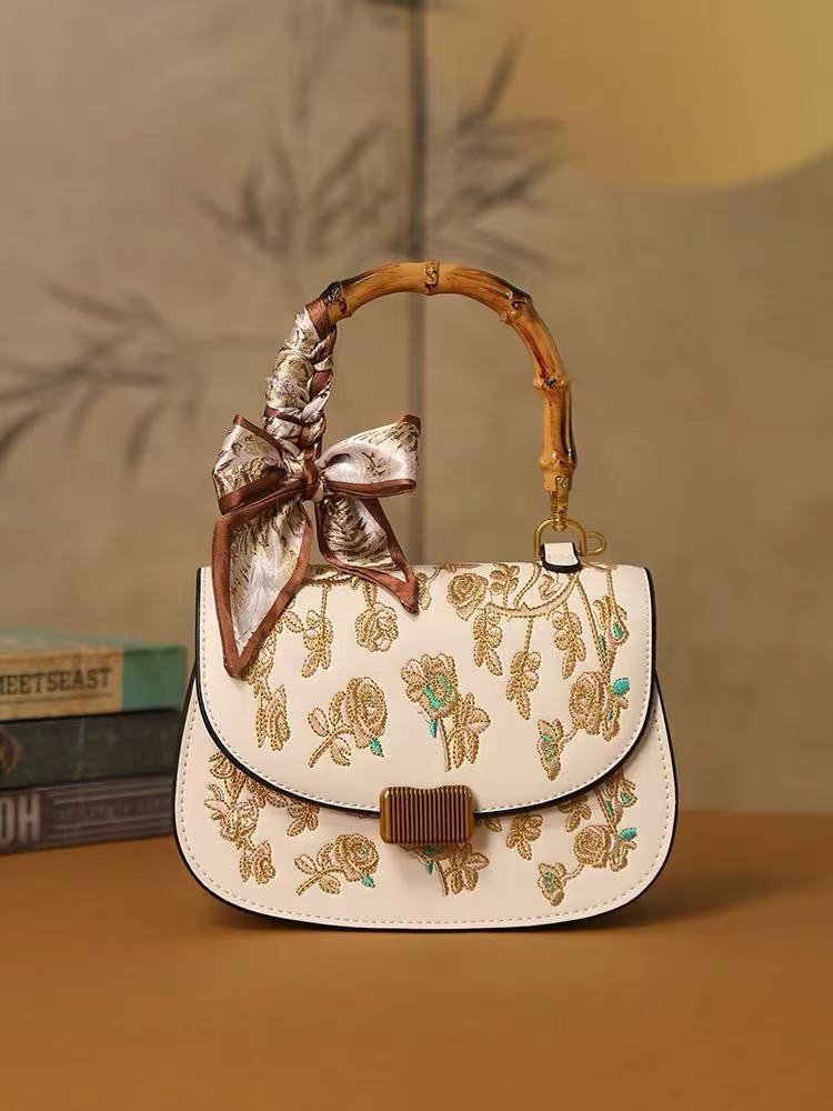 Embroidery Texture - Wysokiej jakości torebka damska z bambusową