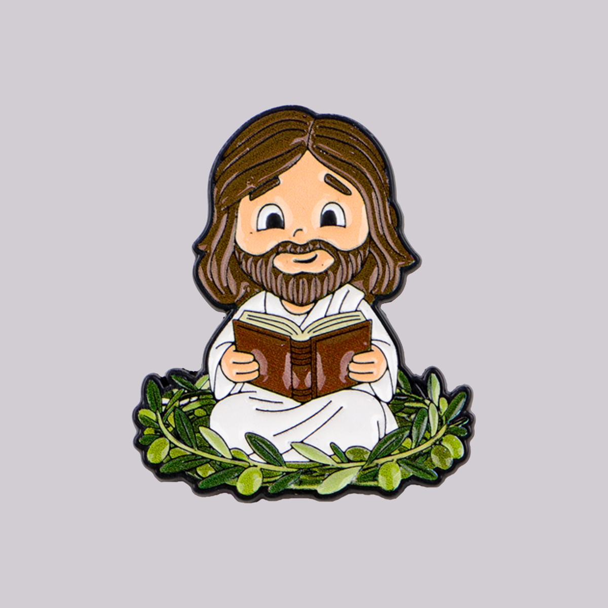 Embroidery Jesus - Emaliowana przypinka z Jezusem czytającym książkę,