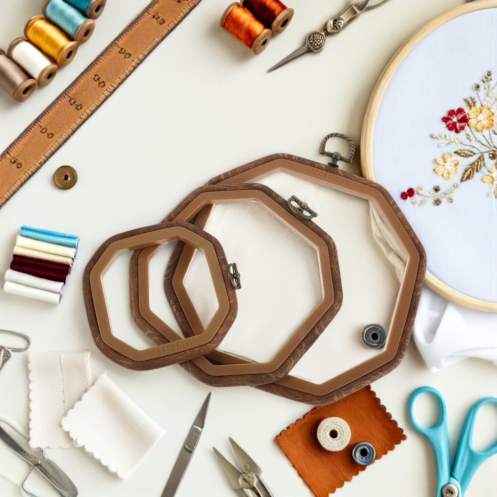 6 szt. ośmiokątnych tamborków  – Embroidery Ring Sizes recenzja i cena